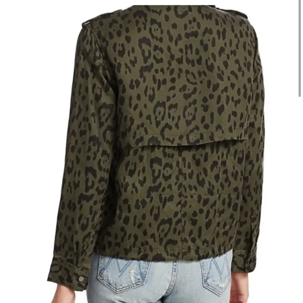 Rails women's Extra small XS green Olive Leopard Print Jacket linen lyocell